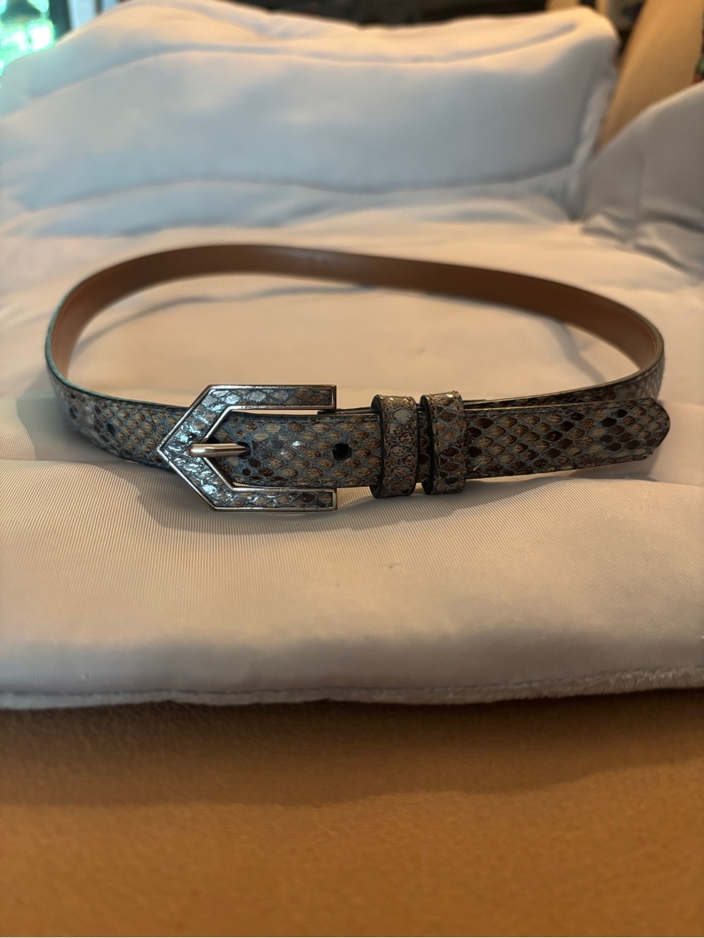 Lauren Ralph Lauren Metallic Snake-Texture Silver Gray Belt